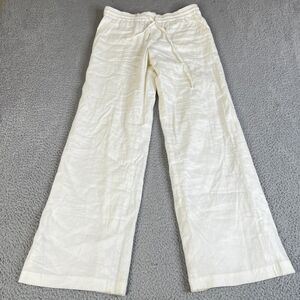 Tori Richard Wide Leg Pants Womens 6 Ivory Linen Blend Stretch Drawstring Resort